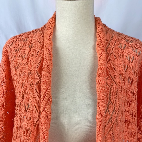 Chico's Orange Open Knit Shrug Cardigan Sweater - Size 1 = Medium/Size 8 - Picture 2 of 12
